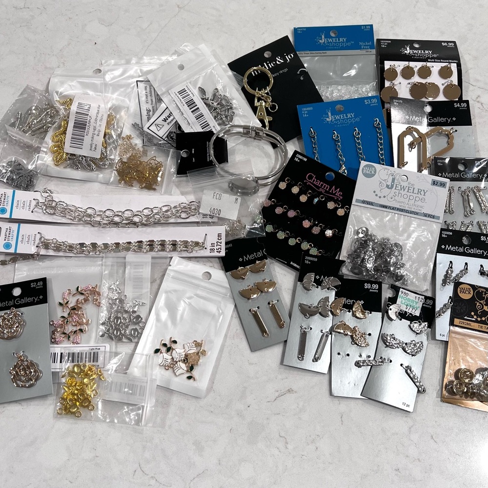 MIXED LOT DIY Jewelry Findings Supplies Bag NEW Connectors Chains Charms MORE